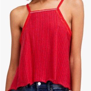 Free People Red Ribbed Cotton Tank Top